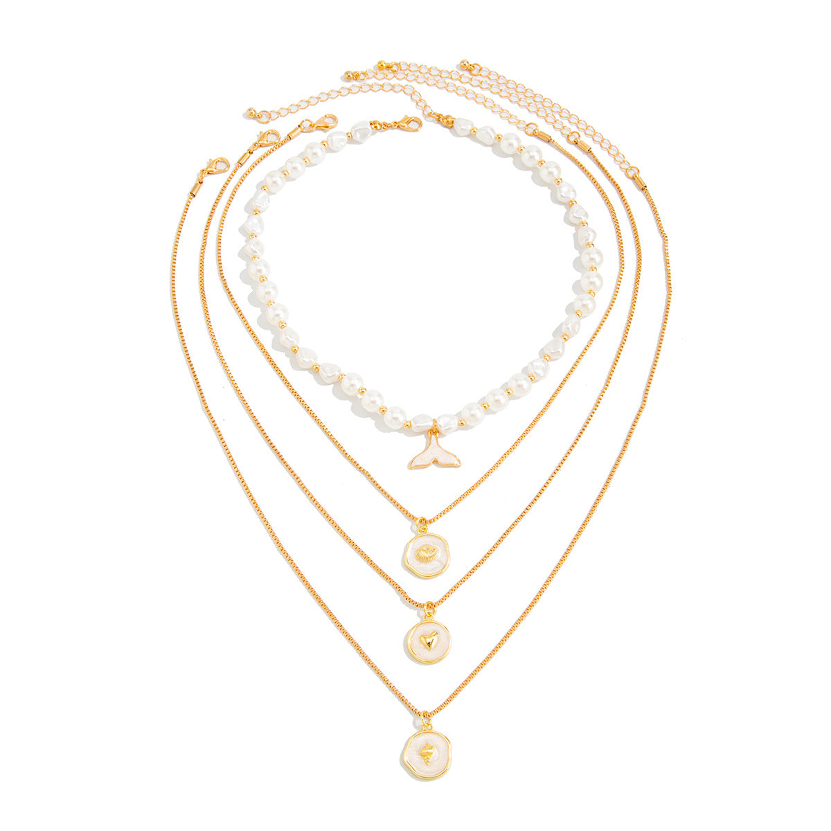Pearl-Style Fishtail Shell & Heart Necklace