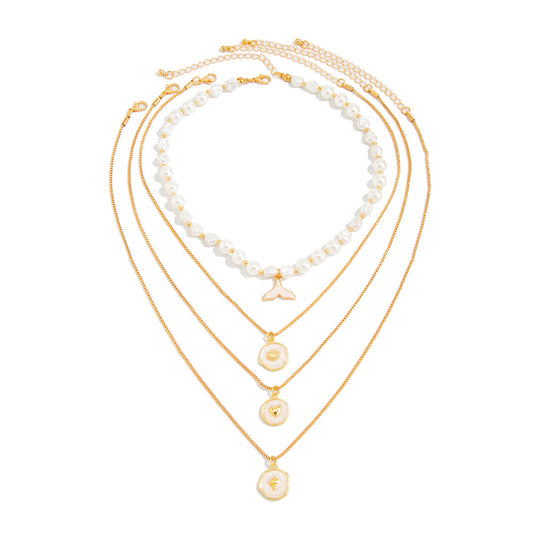 Pearl-Style Fishtail Shell & Heart Necklace