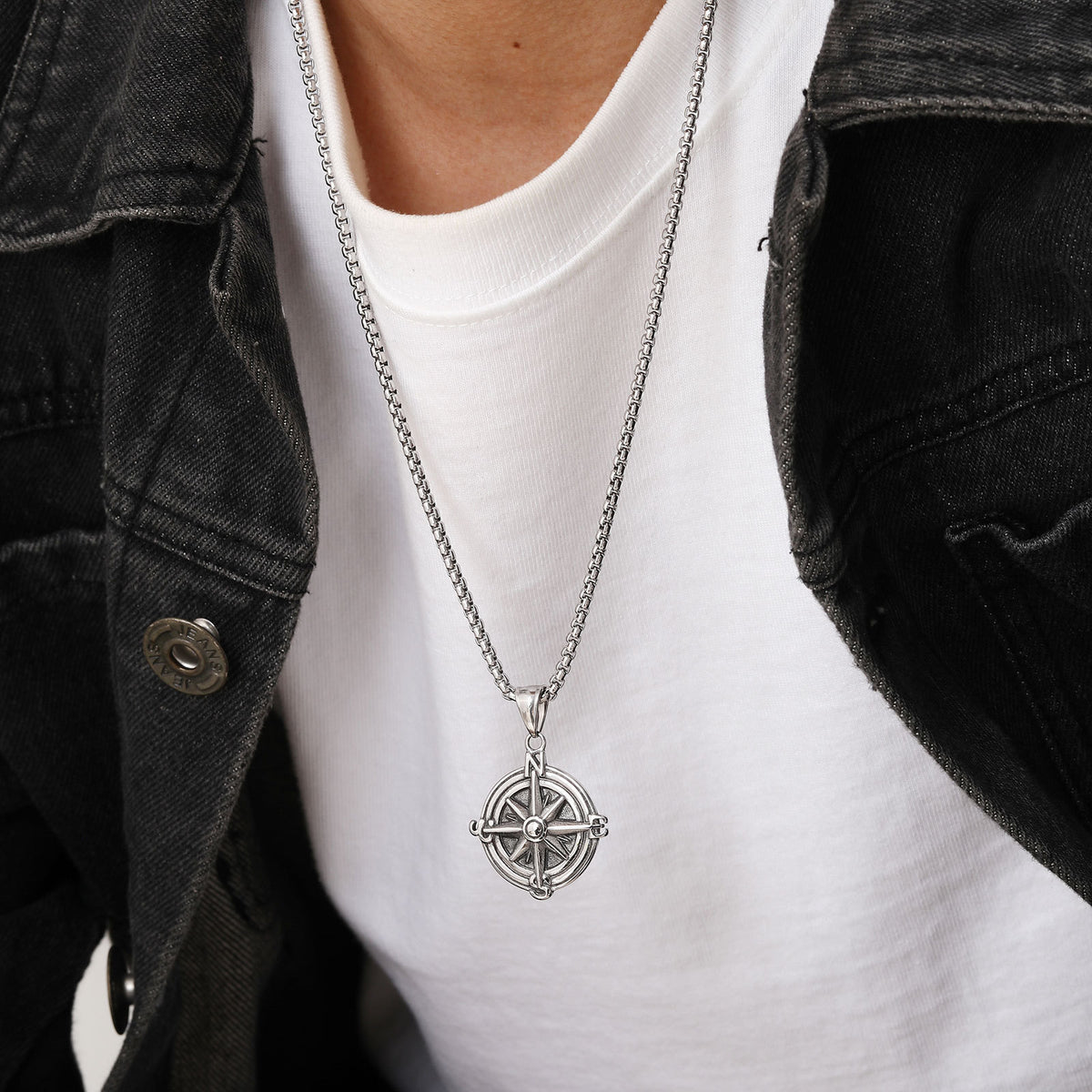 Compass Vintage Stainless Steel Necklace for Men