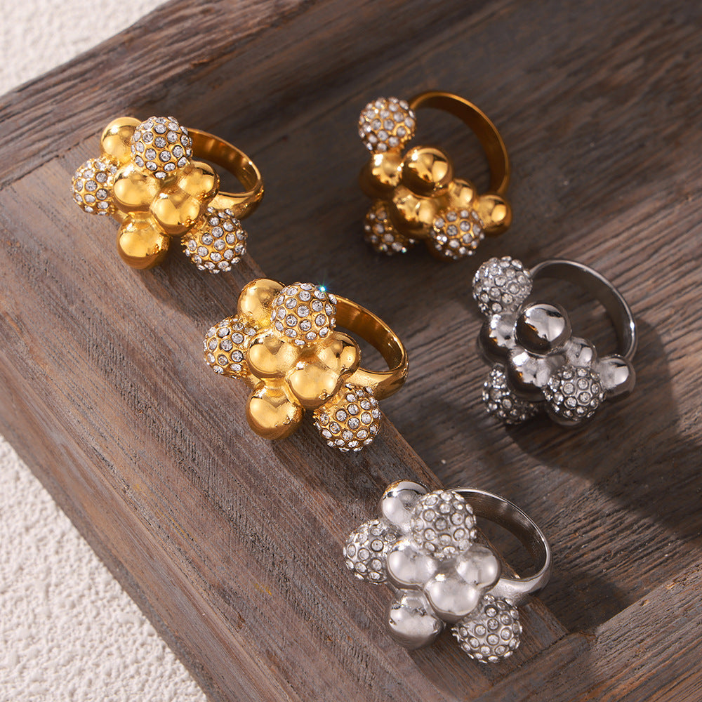 Luxurious Titanium Steel Ring with Zircon Accent - Elegant Everyday Genie Collection Piece