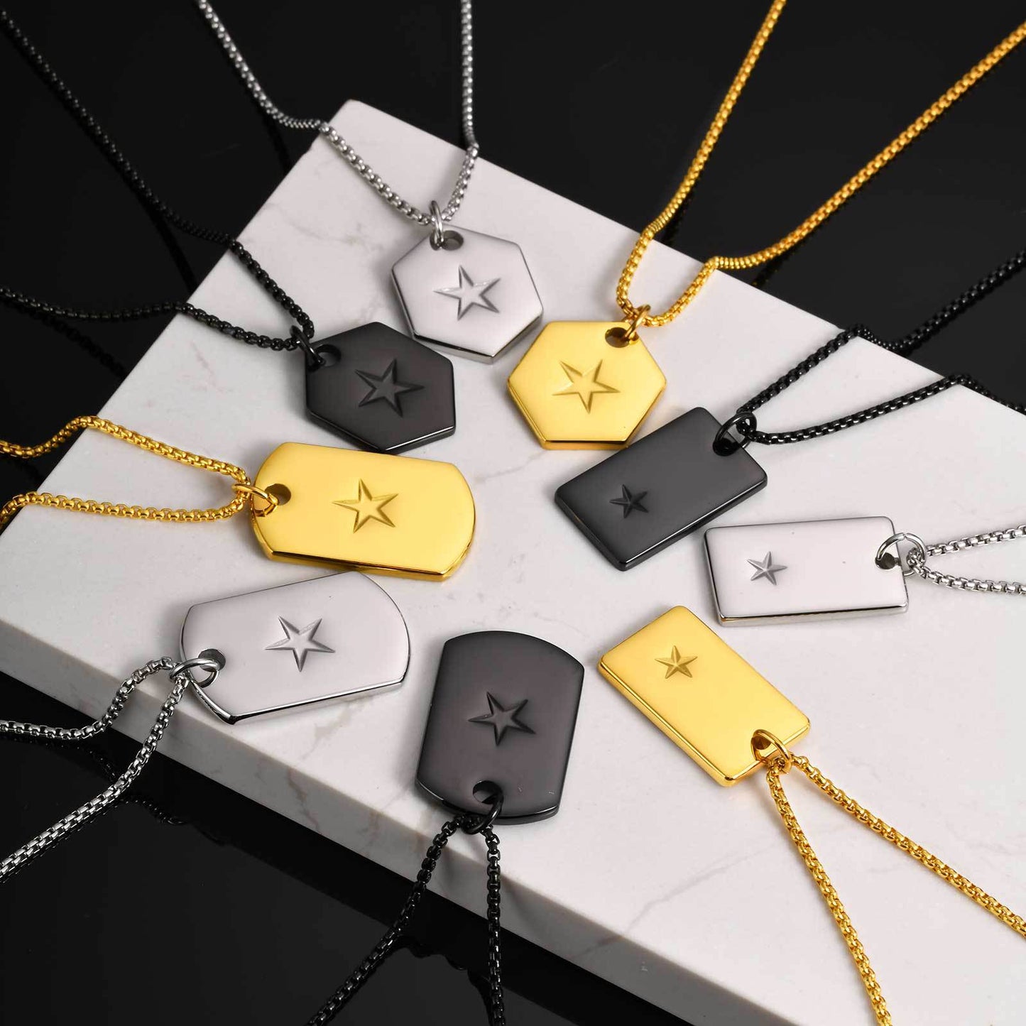 Planderful Mens Hip Hop Pentagram Stainless Dog Tag Pendant