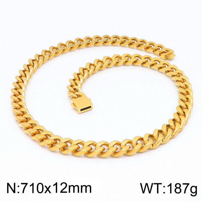 Stainless Steel Cuban Chain Bracelet, Rock Street Men's Vacuum Plated Four-Sided Grinding Square Necklace