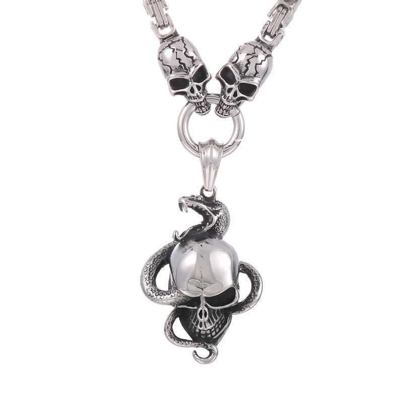 Gothic Skull Charm Pendant, Spooky Demon Claw Ghost Head Titanium Steel Men's Regal Chain Necklace