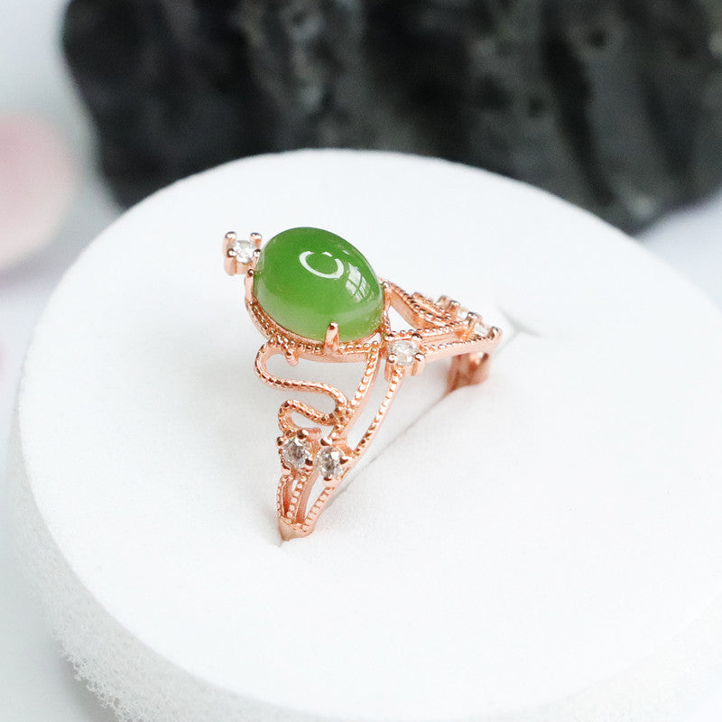 Sterling Silver Hollow Crown Jade Ring