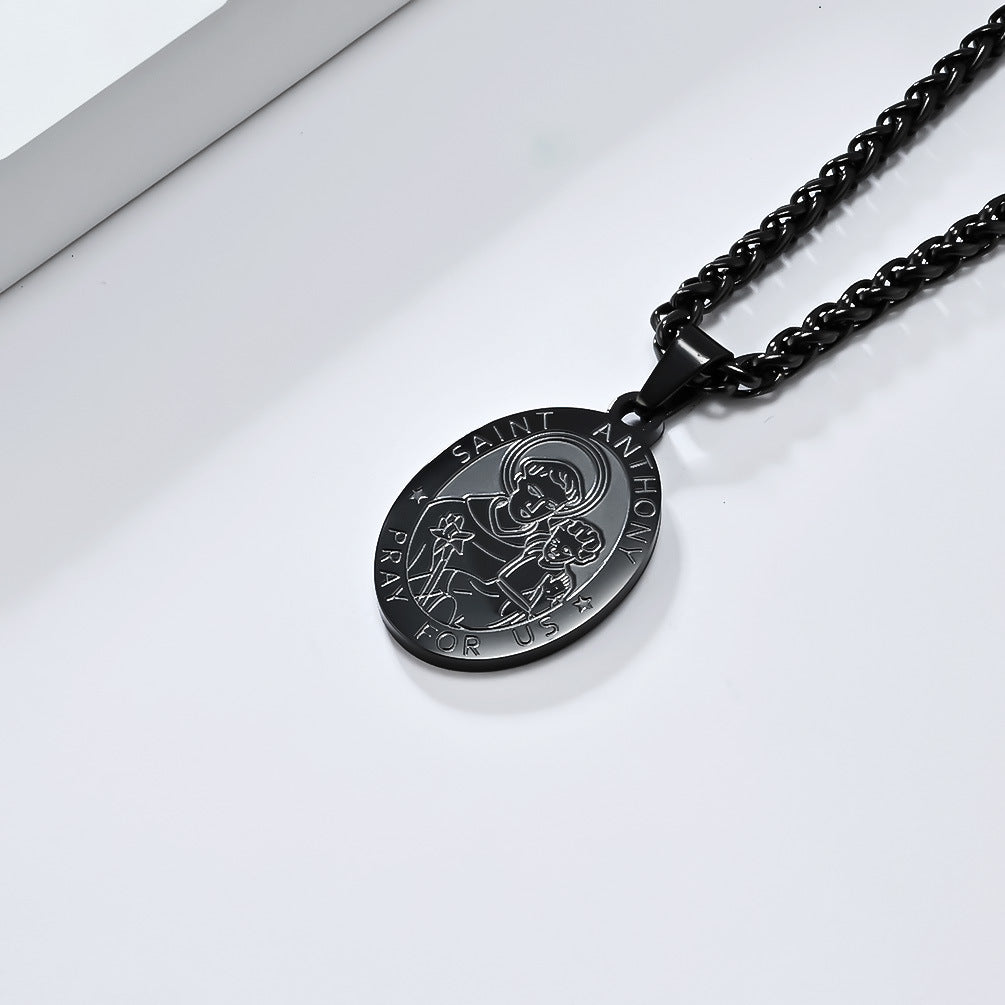 Patron Saint Necklace For Men Durable Titanium Steel Planderful Versatile Cultural Pendant