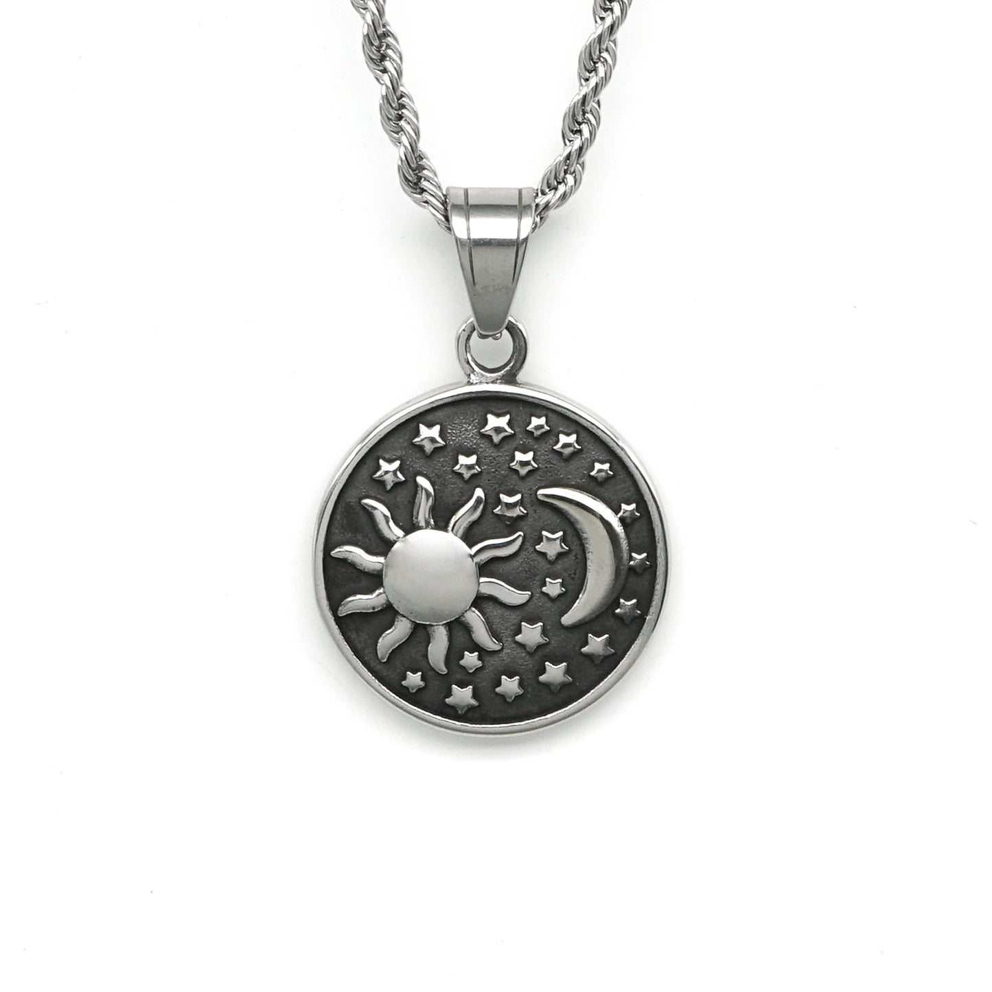 Steel Necklace – Vintage Sun Moon Stars Pendant For Everyday Style By Planderful Collection
