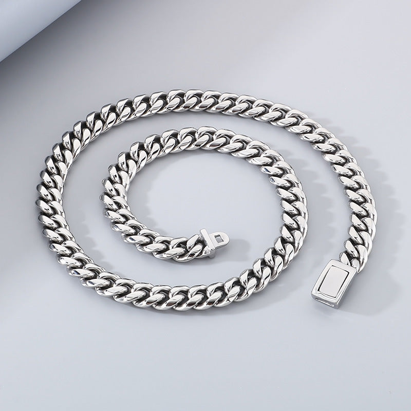 Planderful Cuban Chain Bracelet Men Bold Glossy 12mm Steel