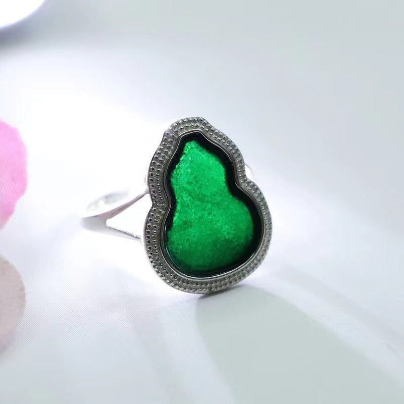 S925 Sterling Silver Adjustable Gourd Jade Ring from Planderful Collection