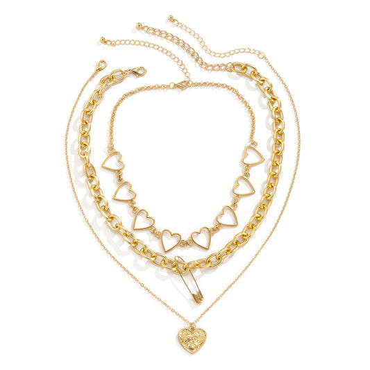 Planderful Vienna Verve Peach Heart Multi Layer Necklace For Women Personalized Temperament Jewelry
