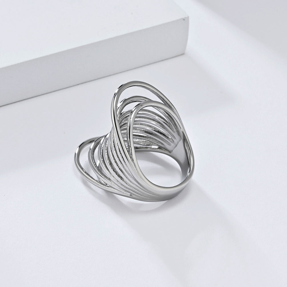 Exaggerated French Titanium Steel Gold Ring for Women