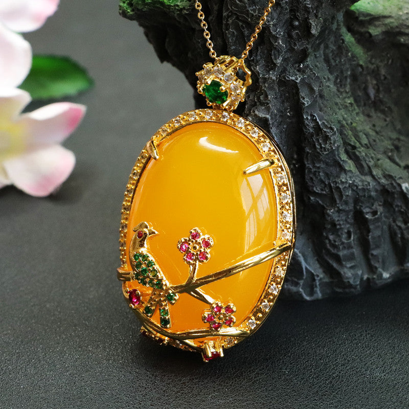 Golden Magpie Oval Chalcedony Necklace with Zircon Accent