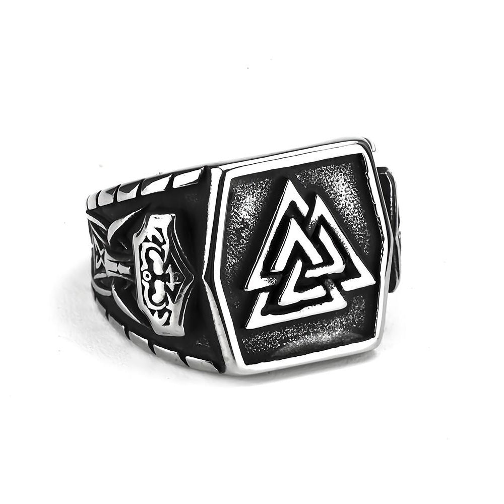 European And American Jewelry Wholesale Men's Titanium Steel Ring Retro Viking Triangle Logo Hip-Hop Style