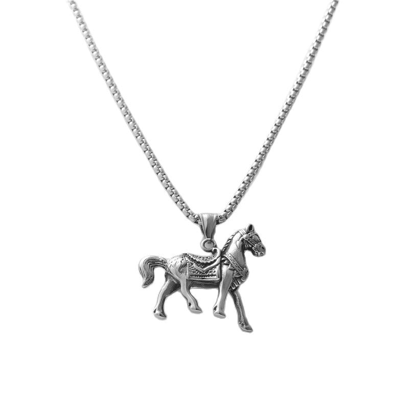 Trendy Titanium Steel Horse Pendant Necklace for Men - Retro Style from Planderful Collection