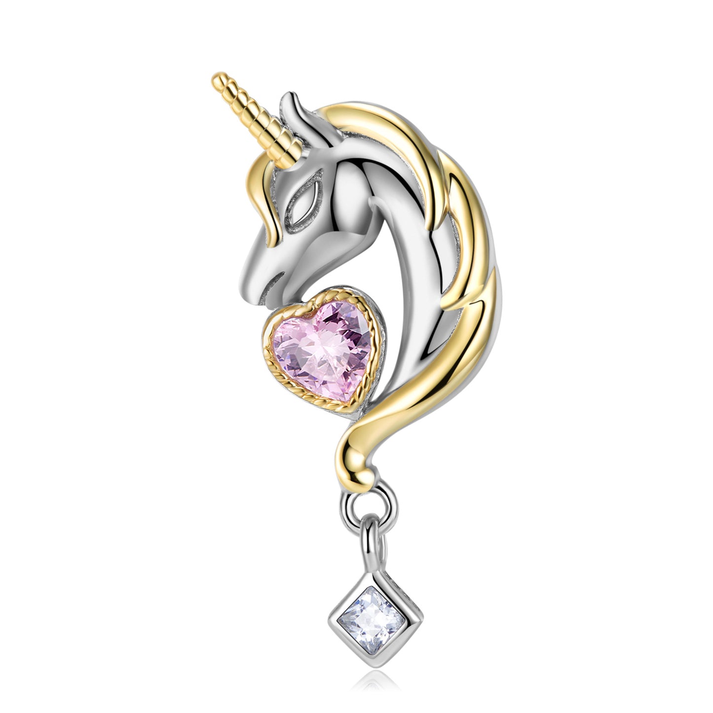 Unicorn Heart Shape Pink Zircon Silver Necklace