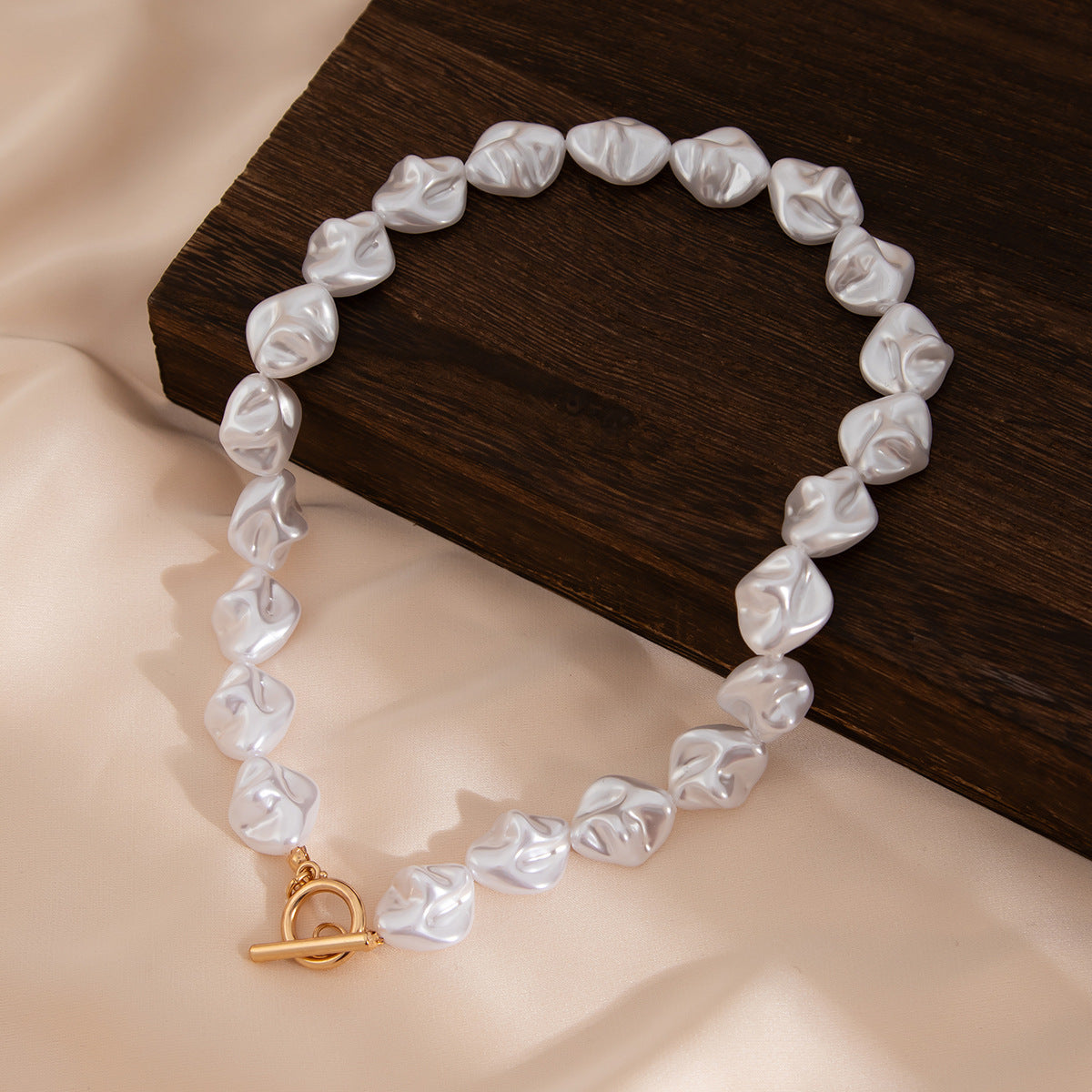 Baroque Pearl-Style Heart Toggle Necklace