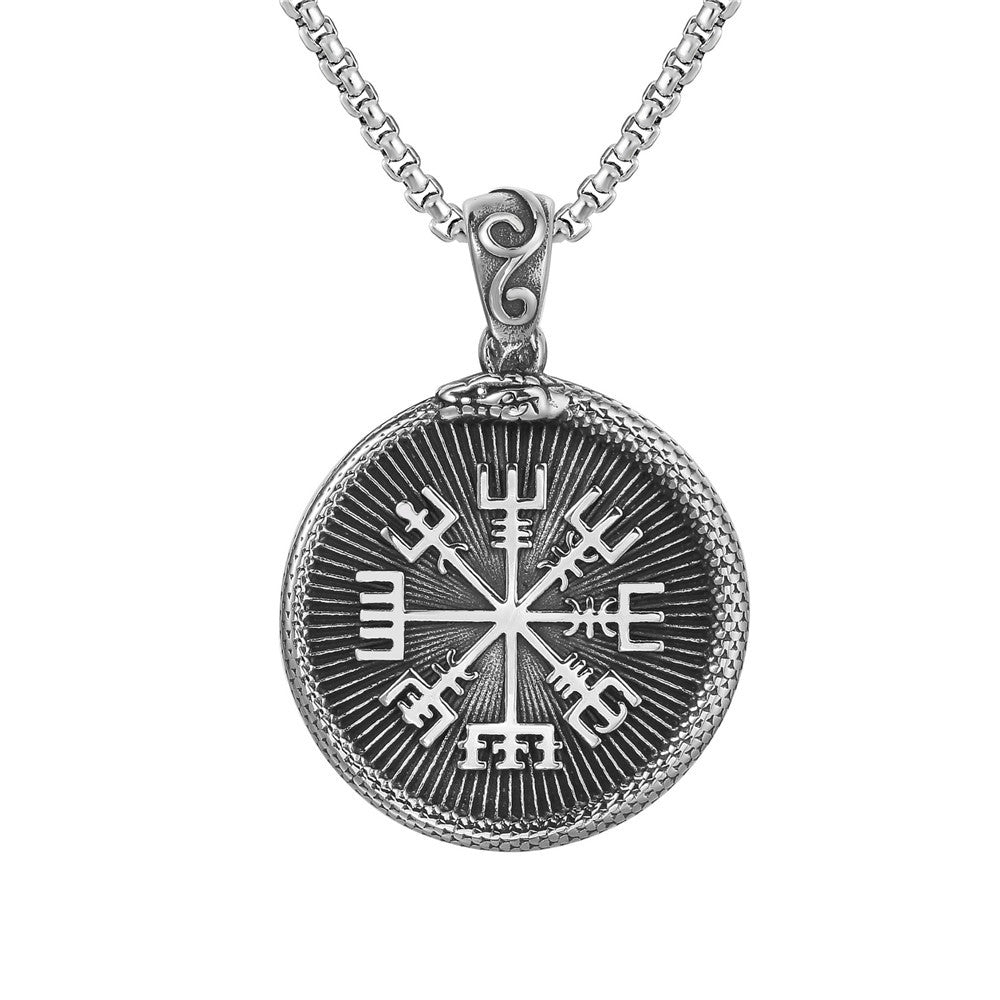 Nordic Viking Pendant Round Card Stainless Steel Unisex Protection Statement by Planderful