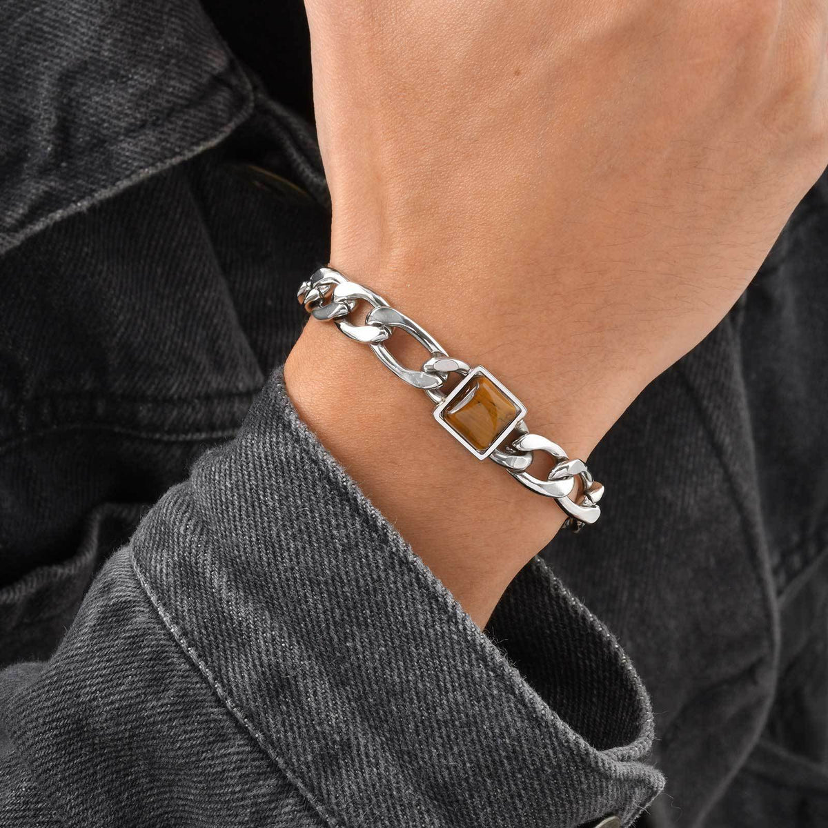 Tiger's Eye Stainless Steel Bracelet for Men