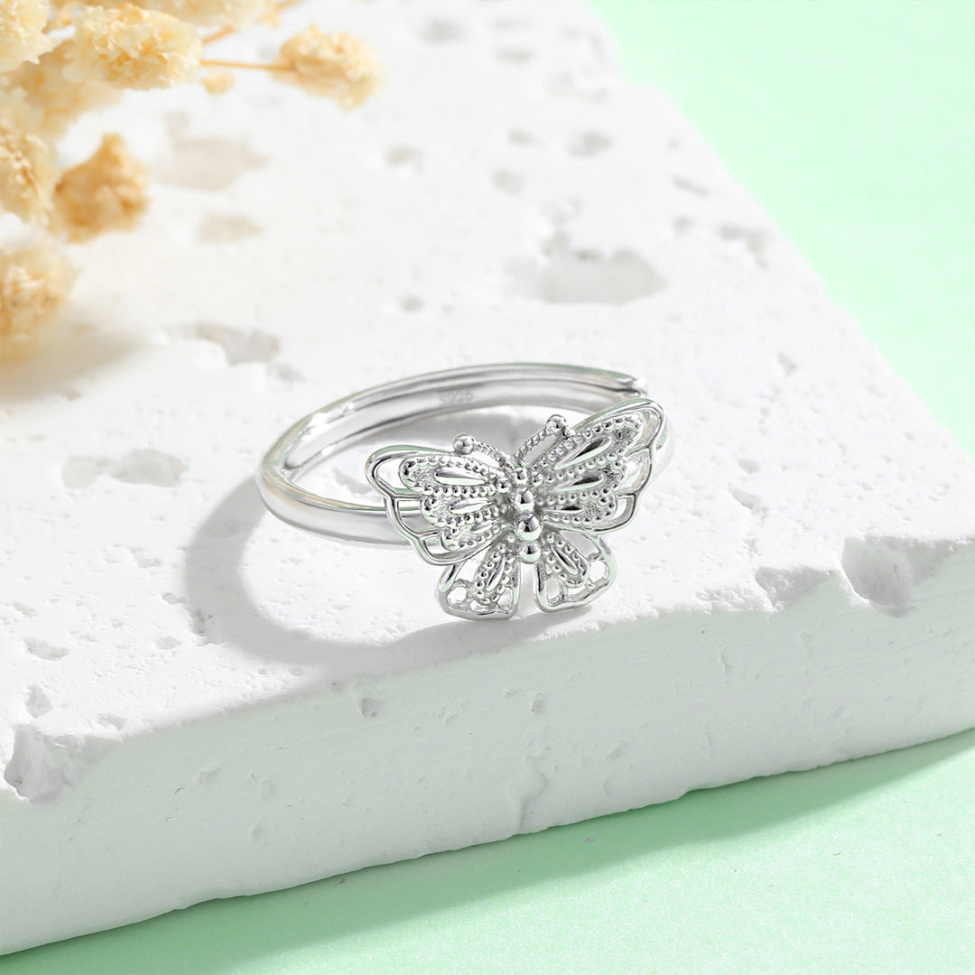 Planderful Everyday Genie – Korean Version 925 Sterling Silver Hollow Butterfly Ring for Women