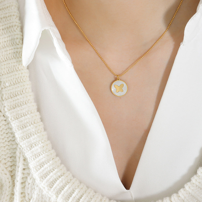 Enchanting Titanium Starfish and Butterfly Necklace with Sea Shell Pendant