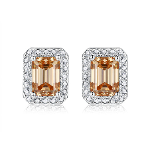 Soleste Halo 1.0 Carat Emerald Cut Moissanite Silver Stud Earrings