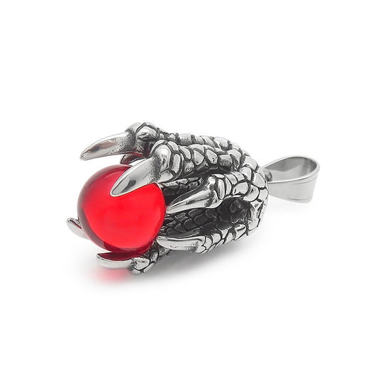 Bold Stainless Steel Dragon Claw Pendant with Red Bead - Retro European American Dominance for Men