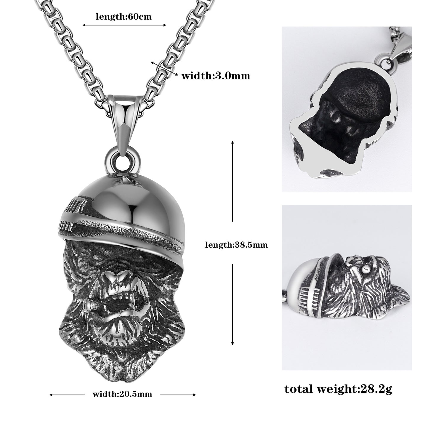 Steel Necklace – Statement Men's Skull Design For Halloween Fashion, Stainless Steel Gothic Jewelry Gift