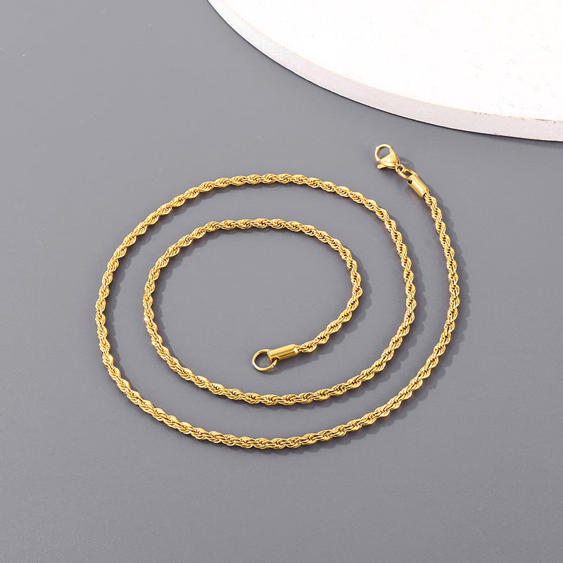 Sweater Chain Hip Hop Vacuum Plated 3mm Twist Chain Regular Chain Stainless Steel Necklace