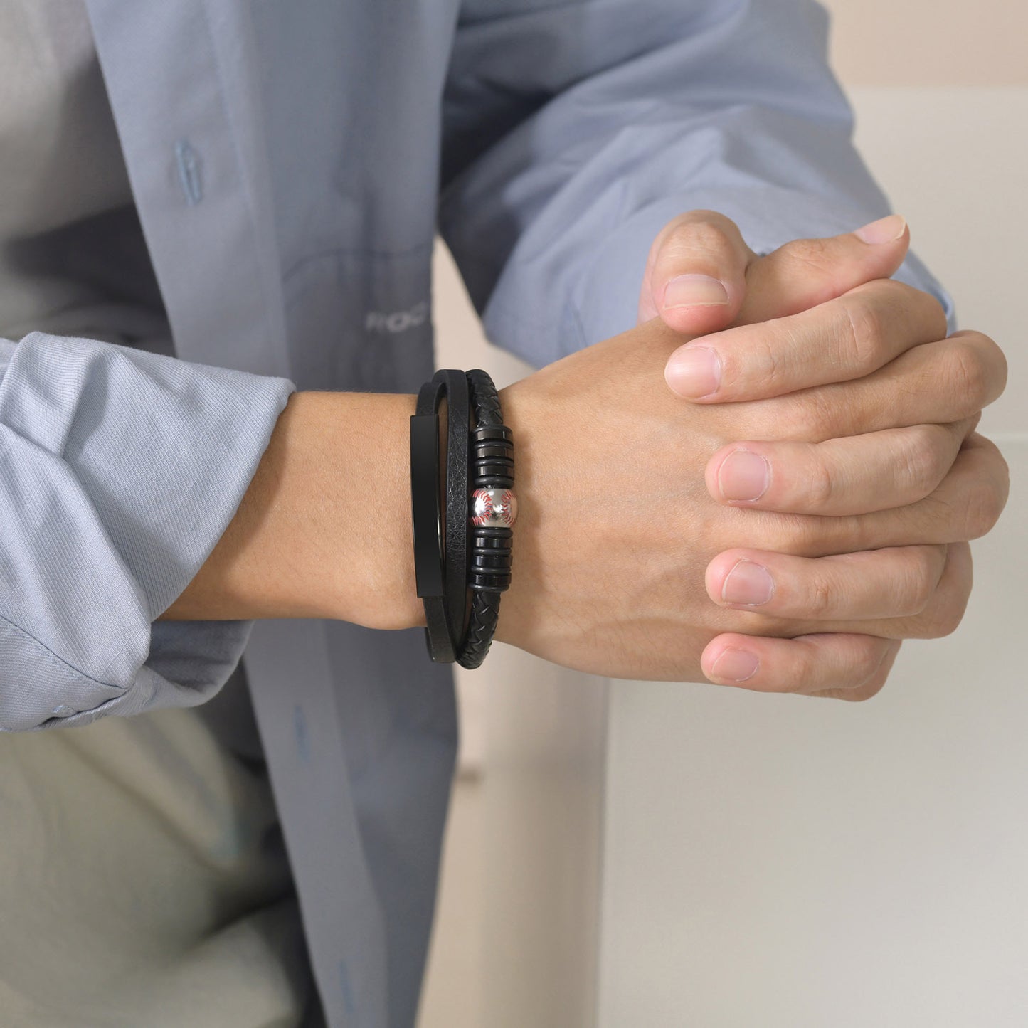 Stainless Steel Curved Baseball Football Bracelet for Men