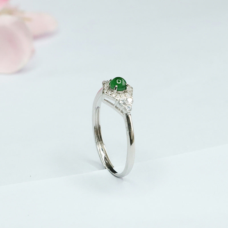 Icy Jade and Zircon Rhombus Sterling Silver Ring