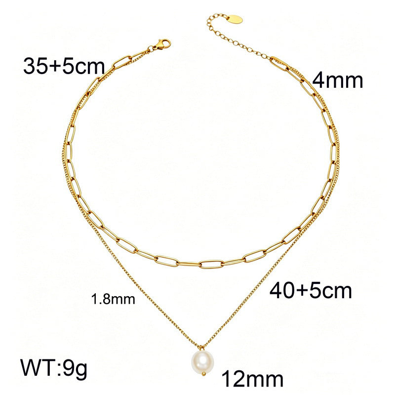 Double Layer Stacked Pearl Necklace Women's Back Chain Necklace