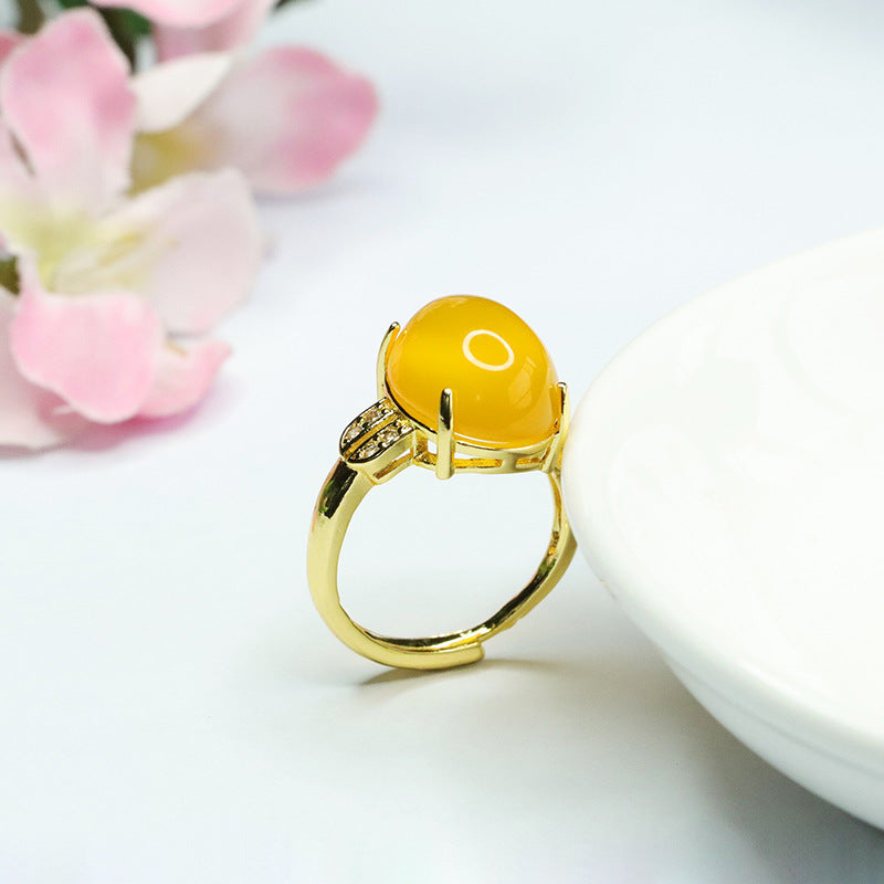 Yellow Chalcedony Zircon Sterling Silver Ring with Adjustable Opening
