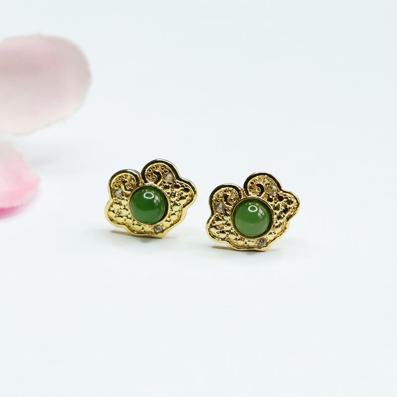 Jade Ruyi Earrings with Sterling Silver Studs