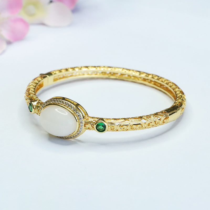 White Hetian Jade Ruyi Open Bangle
