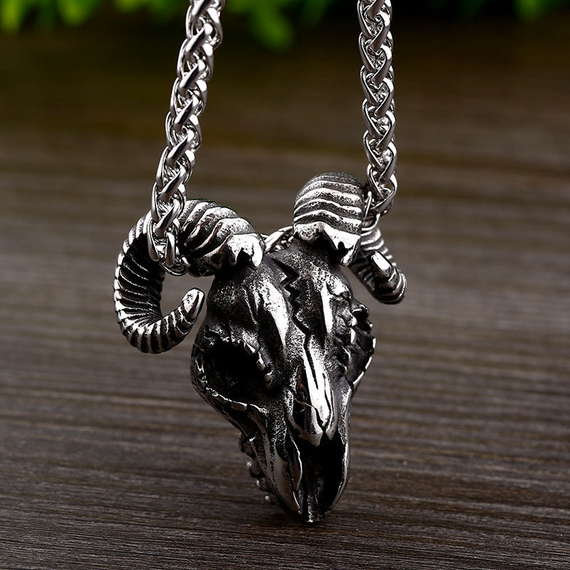 Stainless Steel Sheep Skull Men's Pendant – Animal Titanium Steel Pendant Necklace