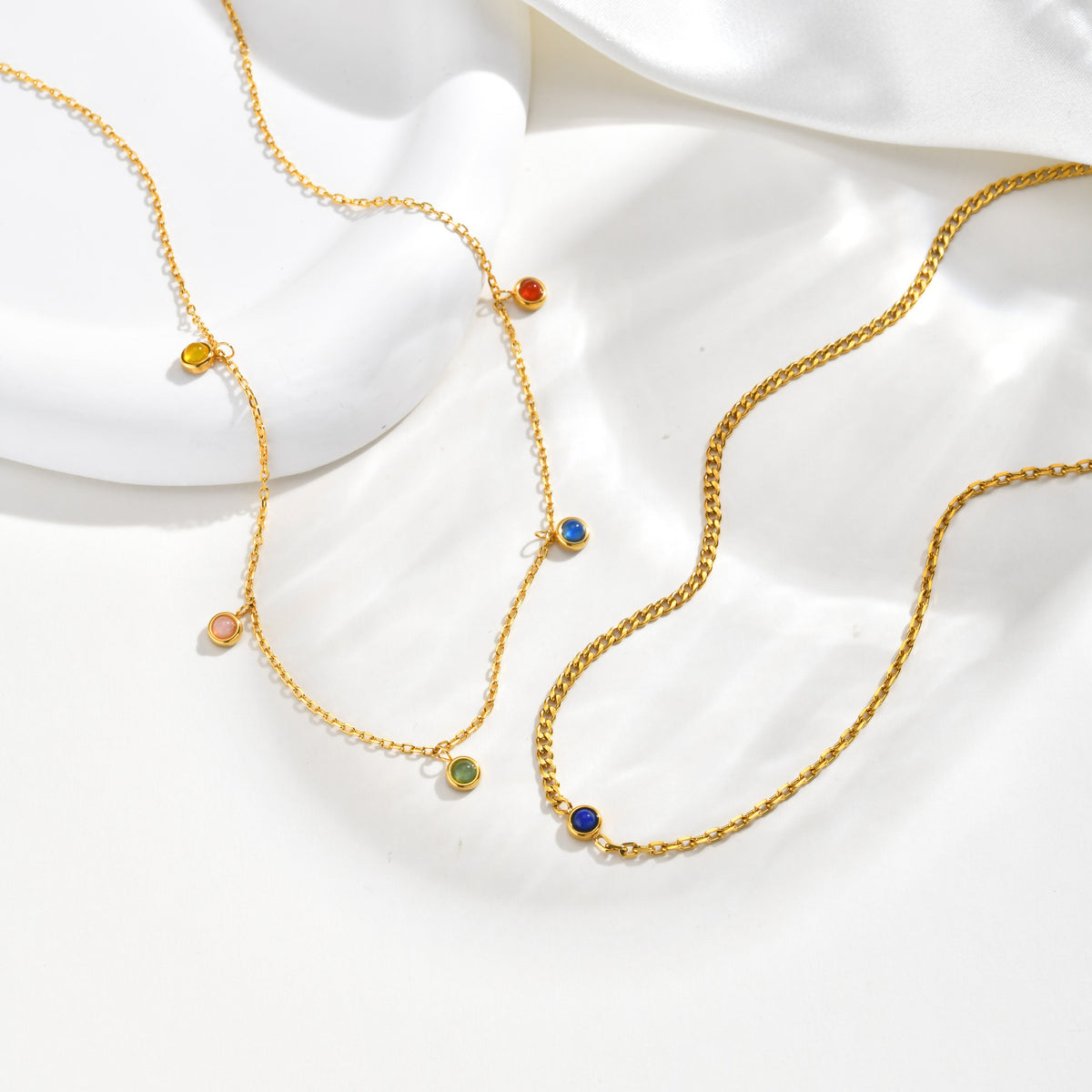 Spice Girls Design Sense Stainless Steel Natural Blue Chalcedony Colored Natural Stone Necklace
