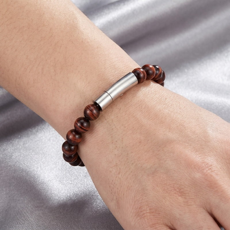 8mm Lapis Lazuli Tiger's Eye Agate Magnetic Suction Titanium Steel Elbow Buckle Men's Bracelet
