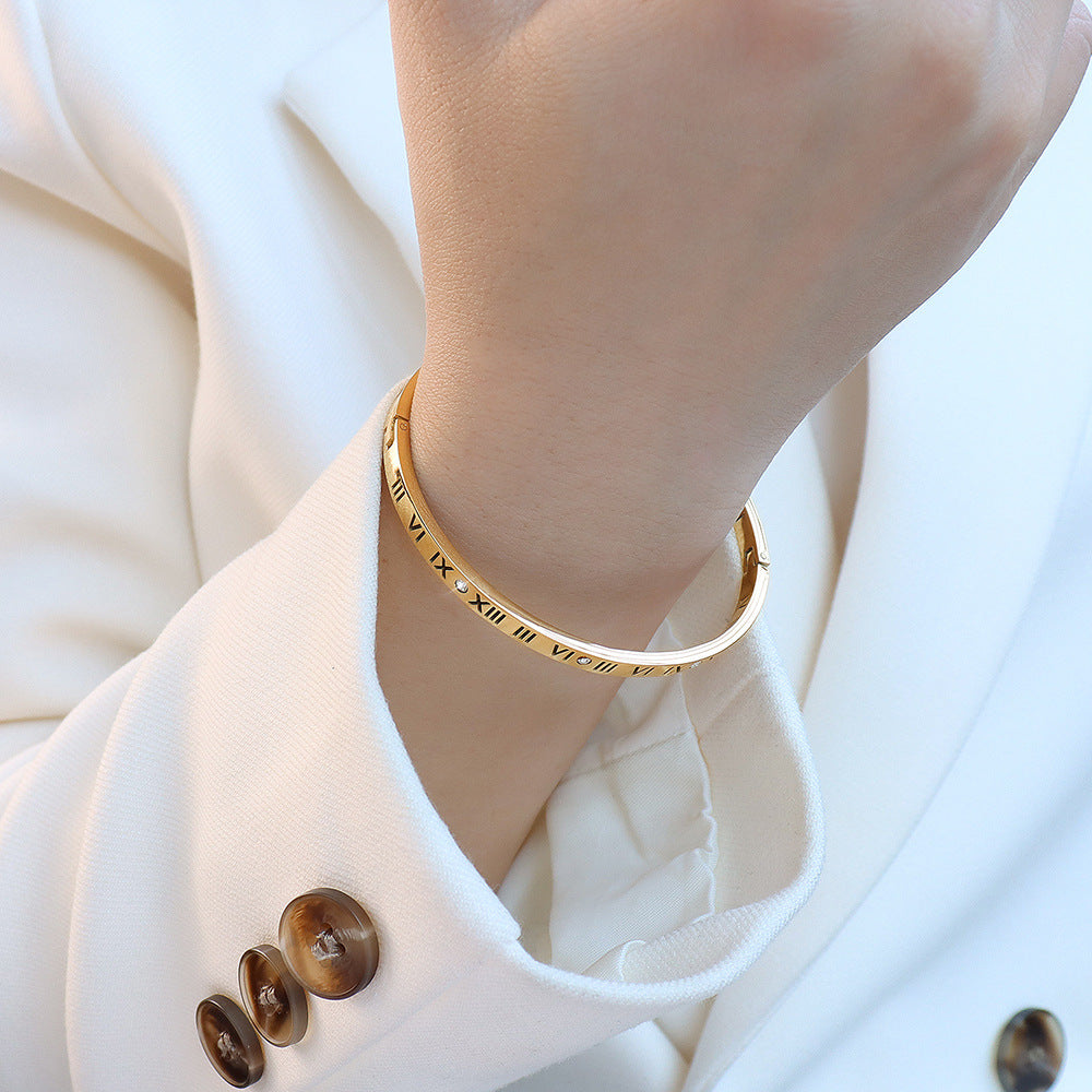 Zircon-Encrusted Titanium Steel Bracelet - Elegant Women's Jewelry