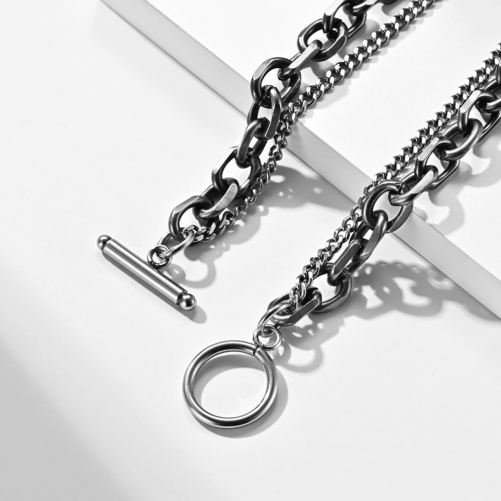Retro Double-Layer Splicing Neck Chain Necklace for Men