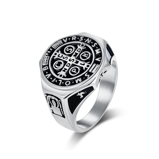 Saint Benedict Medallion Signet Ring — Three Finishes