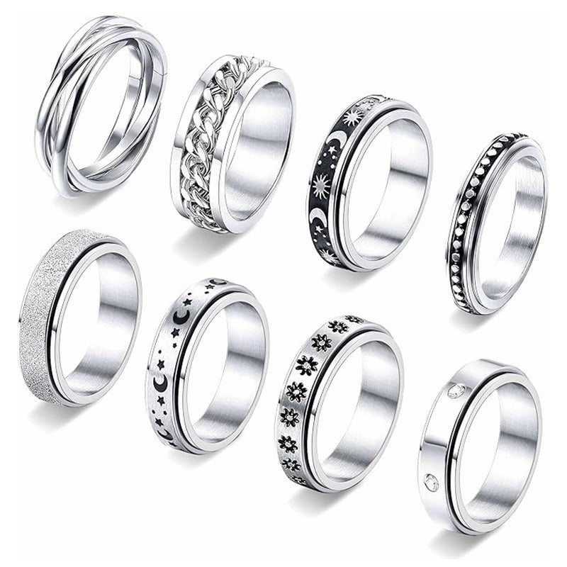 Planderful Collection Everyday Genie Minimalist Stainless Steel Rotating Ring Set For Men And Women
