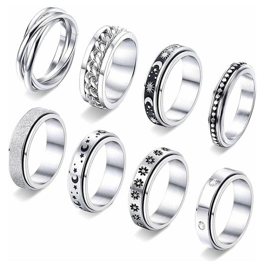 Planderful Collection Everyday Genie Minimalist Stainless Steel Rotating Ring Set For Men And Women