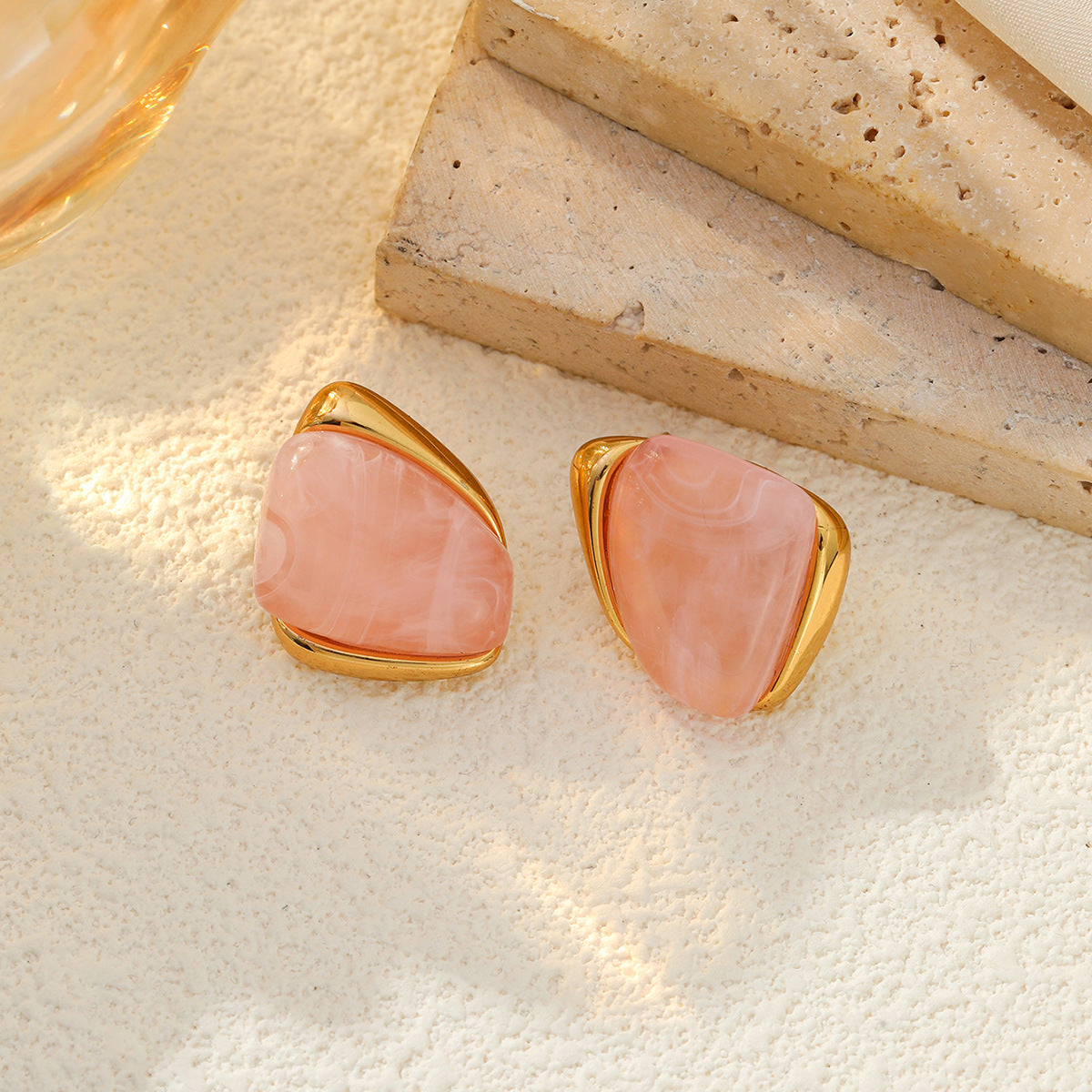 Planderful Vienna Verve Stainless Steel Stud Earrings Geometric Irregular Golden Edge Statement For Women