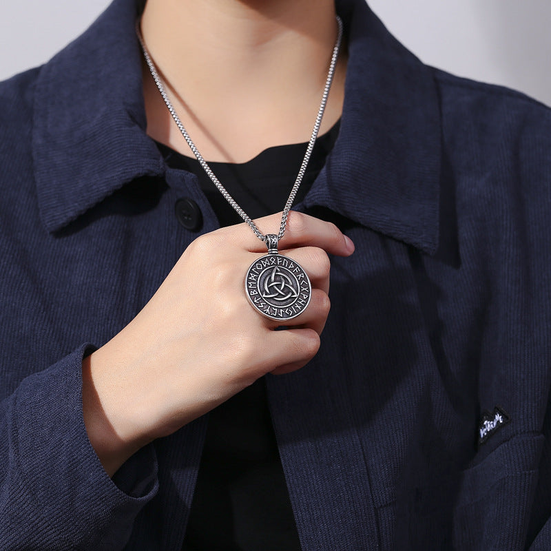 Stainless Steel Necklace – Vintage Nordic Odin Rune Pendant With Celtic Knot Details For Everyday Style