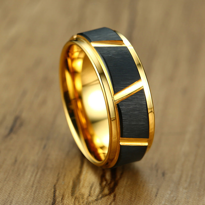 Manufacturer Tungsten Steel Jewelry Wholesale Black Gold Men's Tungsten Steel Ring