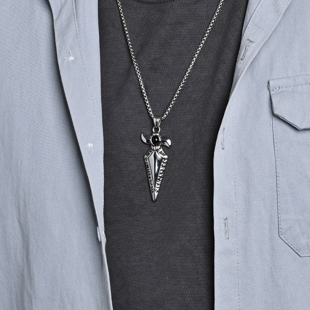 Planderful Viking Spearhead Necklace Titanium Steel Mens Jewelry Nordic Retro Style Bold Statement