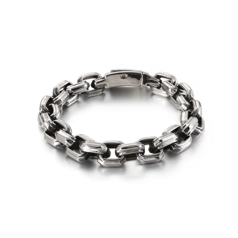 Vintage Geometric Titanium Steel Bracelet with Retro Print for Men