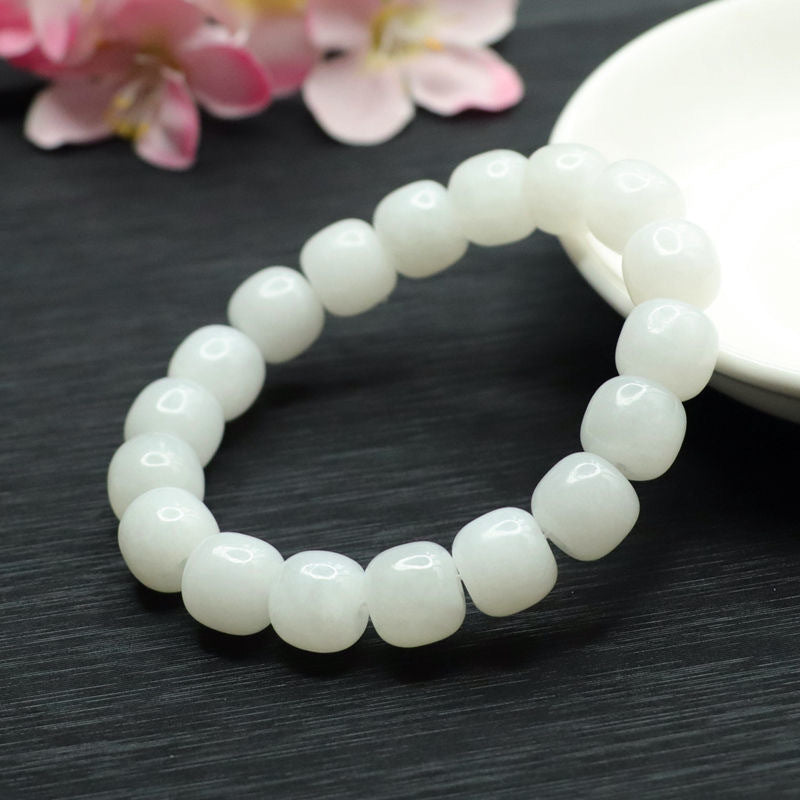 White Hetian Jade Vintage-Style Bead Bracelet