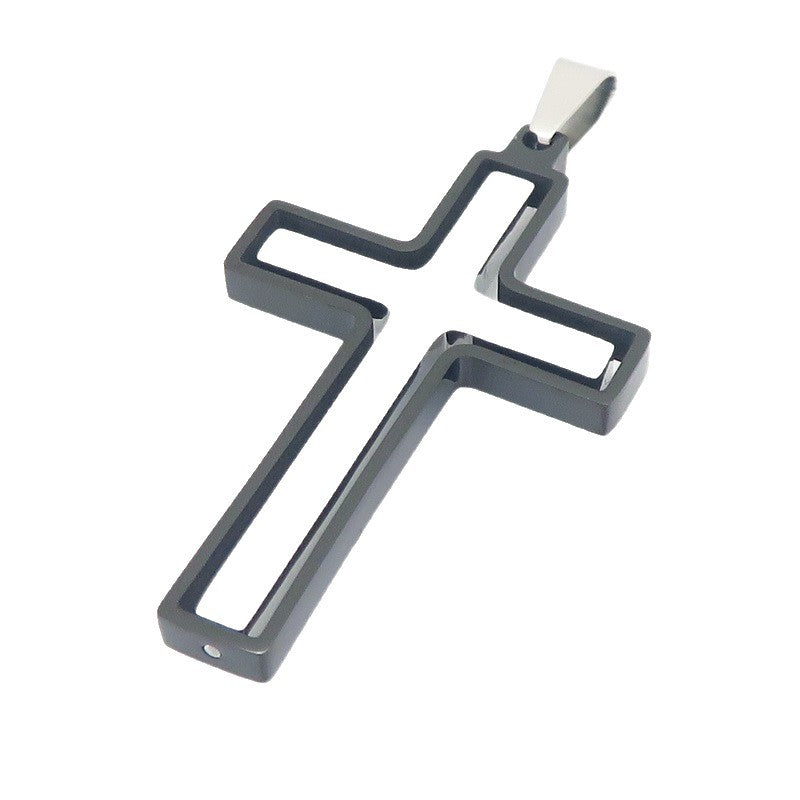 Popular Japanese And Korean Retro Rotatable Cross Two-Color Stainless Steel Men's Pendant Necklace