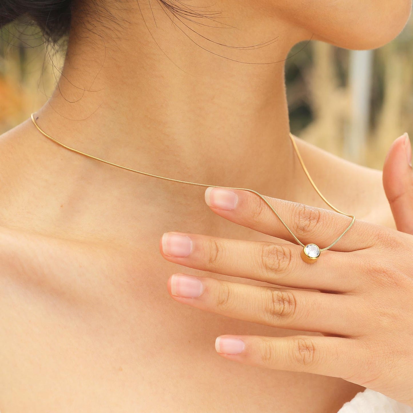 Stainless Steel Green Rhinestone Gold Necklace Women's Fashion Accessories