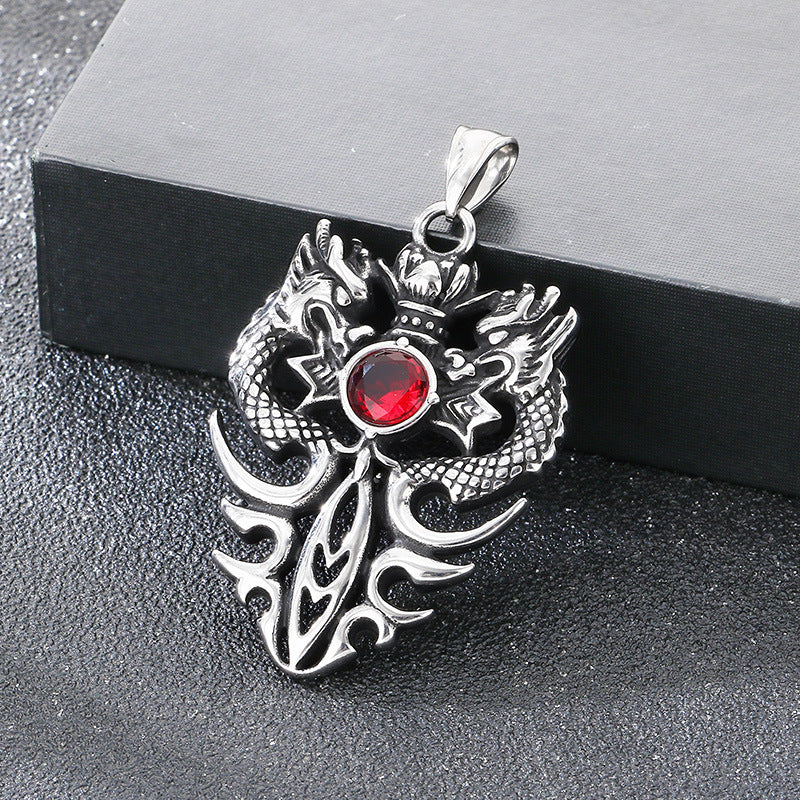 Old Zodiac Dragon Pendant, Guochao Retro Double Dragon Play Beads Inlaid With Zircon Necklace